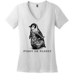 Fight Or Flight Funny Penguin Meme Women's V-Neck T-Shirt