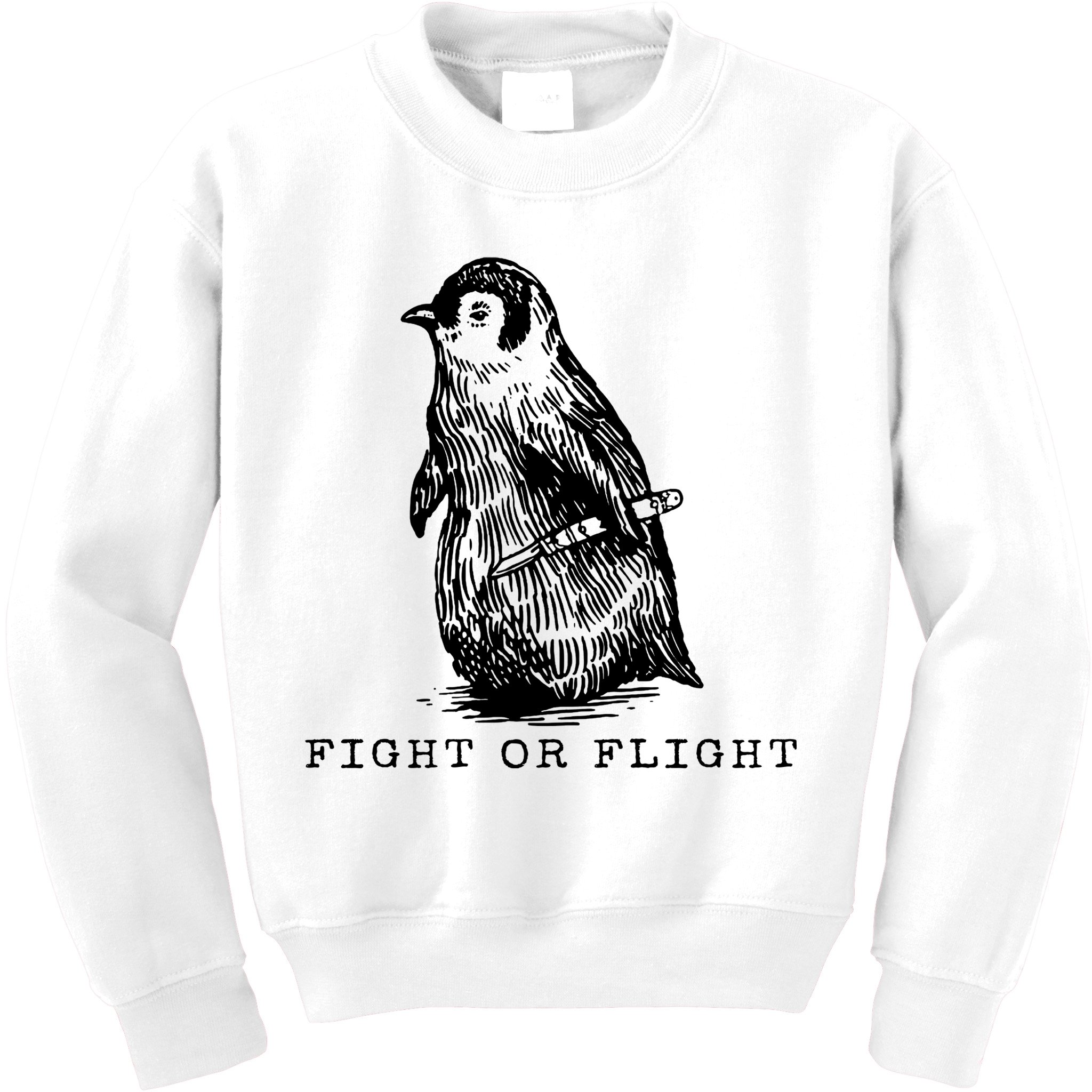 Fight Or Flight Funny Penguin Meme Kids Sweatshirt