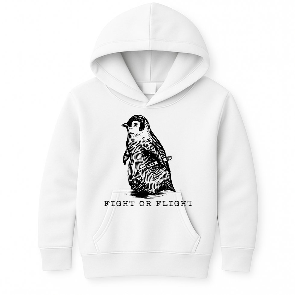 Fight Or Flight Funny Penguin Meme Kids Hoodie