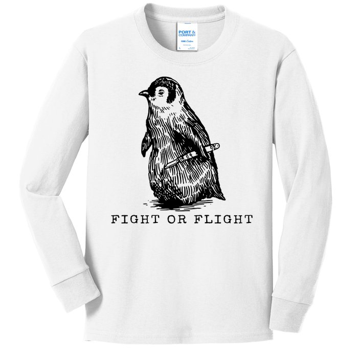 Fight Or Flight Funny Penguin Meme Kids Long Sleeve Shirt