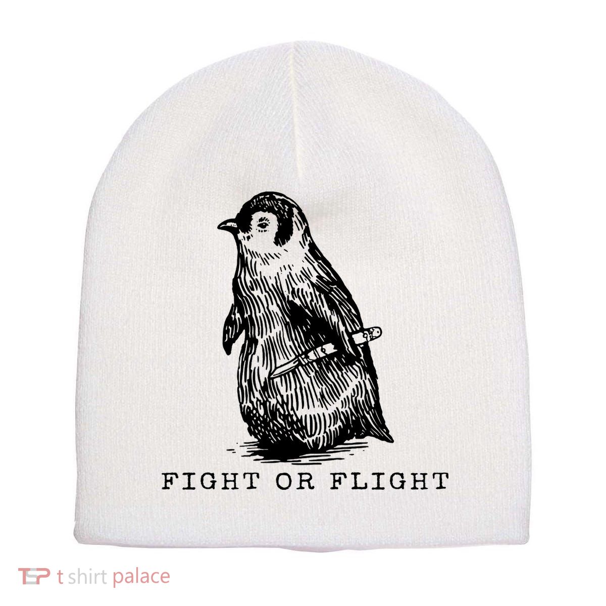Fight Or Flight Funny Penguin Meme Short Acrylic Beanie