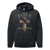 Faith Over Fear American Christian Cross God Jesus Performance Fleece Hoodie