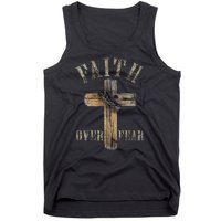 Faith Over Fear American Christian Cross God Jesus Tank Top