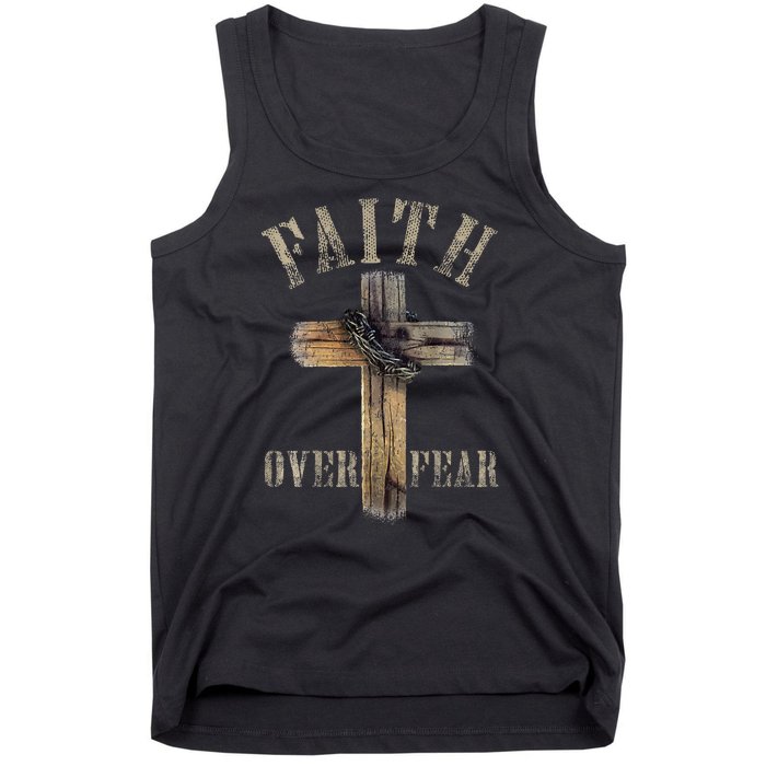 Faith Over Fear American Christian Cross God Jesus Tank Top