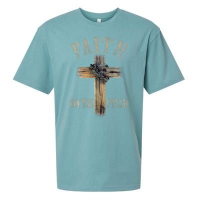 Faith Over Fear American Christian Cross God Jesus Sueded Cloud Jersey T-Shirt