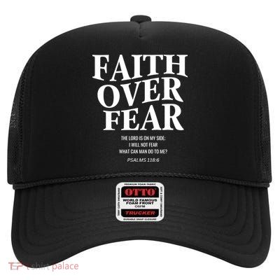 Faith Over Fear Christian Jesus High Crown Mesh Back Trucker Hat