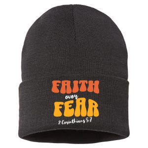 Faith Over Fear Christian Motivational Sustainable Knit Beanie