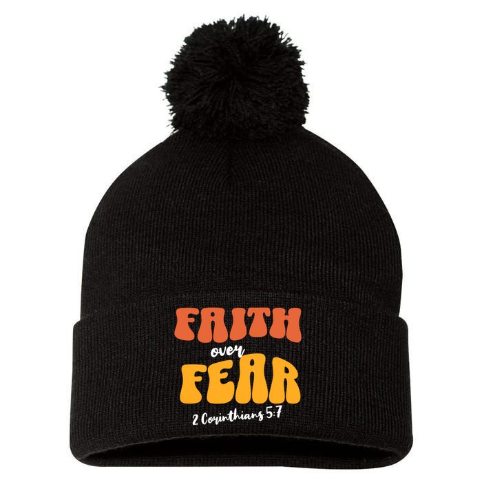 Faith Over Fear Christian Motivational Pom Pom 12in Knit Beanie