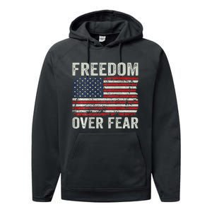 Freedom Over Fear Patriotic USA Flag Open America (BACK) Performance Fleece Hoodie