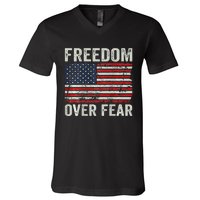 Freedom Over Fear Patriotic USA Flag Open America (BACK) V-Neck T-Shirt