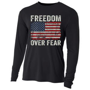 Freedom Over Fear Patriotic USA Flag Open America (BACK) Cooling Performance Long Sleeve Crew