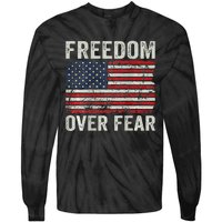 Freedom Over Fear Patriotic USA Flag Open America (BACK) Tie-Dye Long Sleeve Shirt