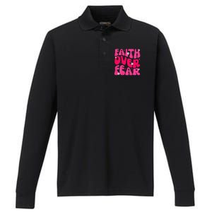 Faith Over Fear Christian Jesus Religious Floral Performance Long Sleeve Polo