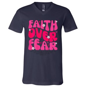 Faith Over Fear Christian Jesus Religious Floral V-Neck T-Shirt