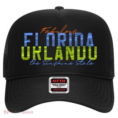 Fabulous Orlando Florida The Sunshine State High Crown Mesh Back Trucker Hat