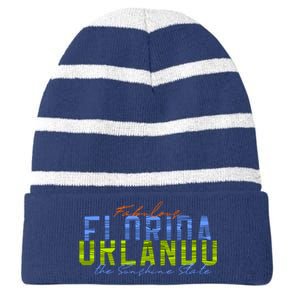 Fabulous Orlando Florida The Sunshine State Striped Beanie with Solid Band