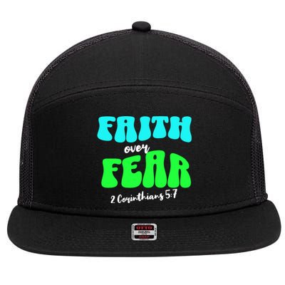 Faith Over Fear Christian Motivational 7 Panel Mesh Trucker Snapback Hat