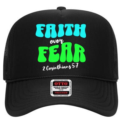 Faith Over Fear Christian Motivational High Crown Mesh Back Trucker Hat