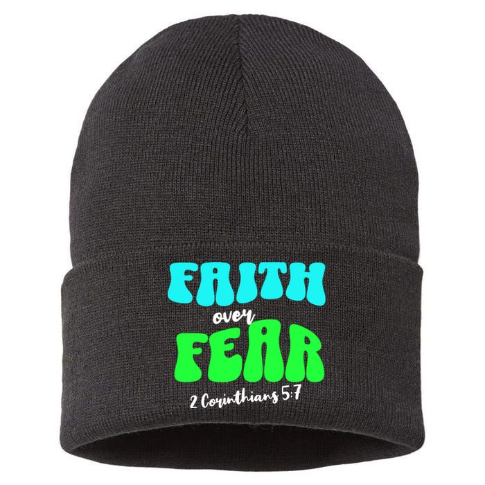 Faith Over Fear Christian Motivational Sustainable Knit Beanie