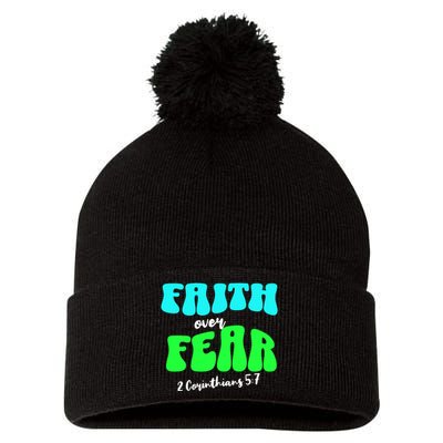 Faith Over Fear Christian Motivational Pom Pom 12in Knit Beanie