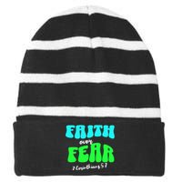 Faith Over Fear Christian Motivational Striped Beanie with Solid Band