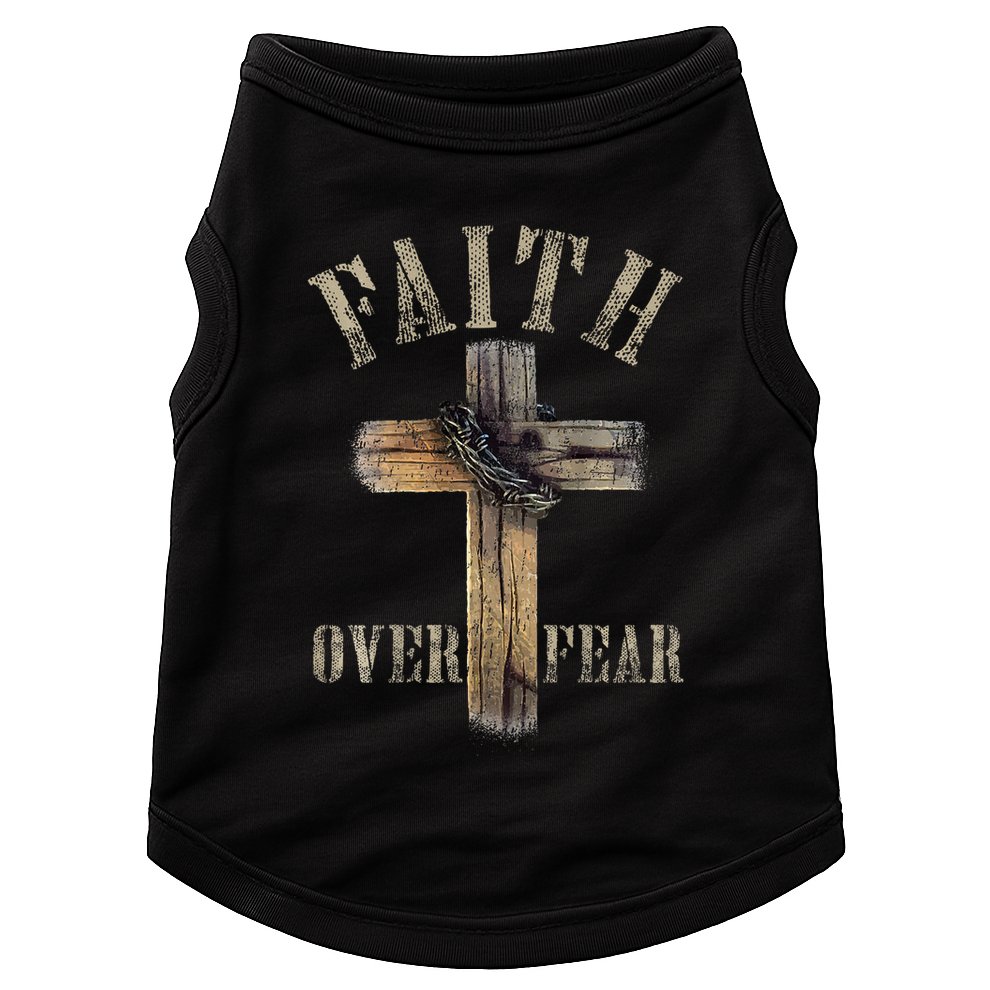 Faith Over Fear American Christian Cross God Jesus Doggie Tank