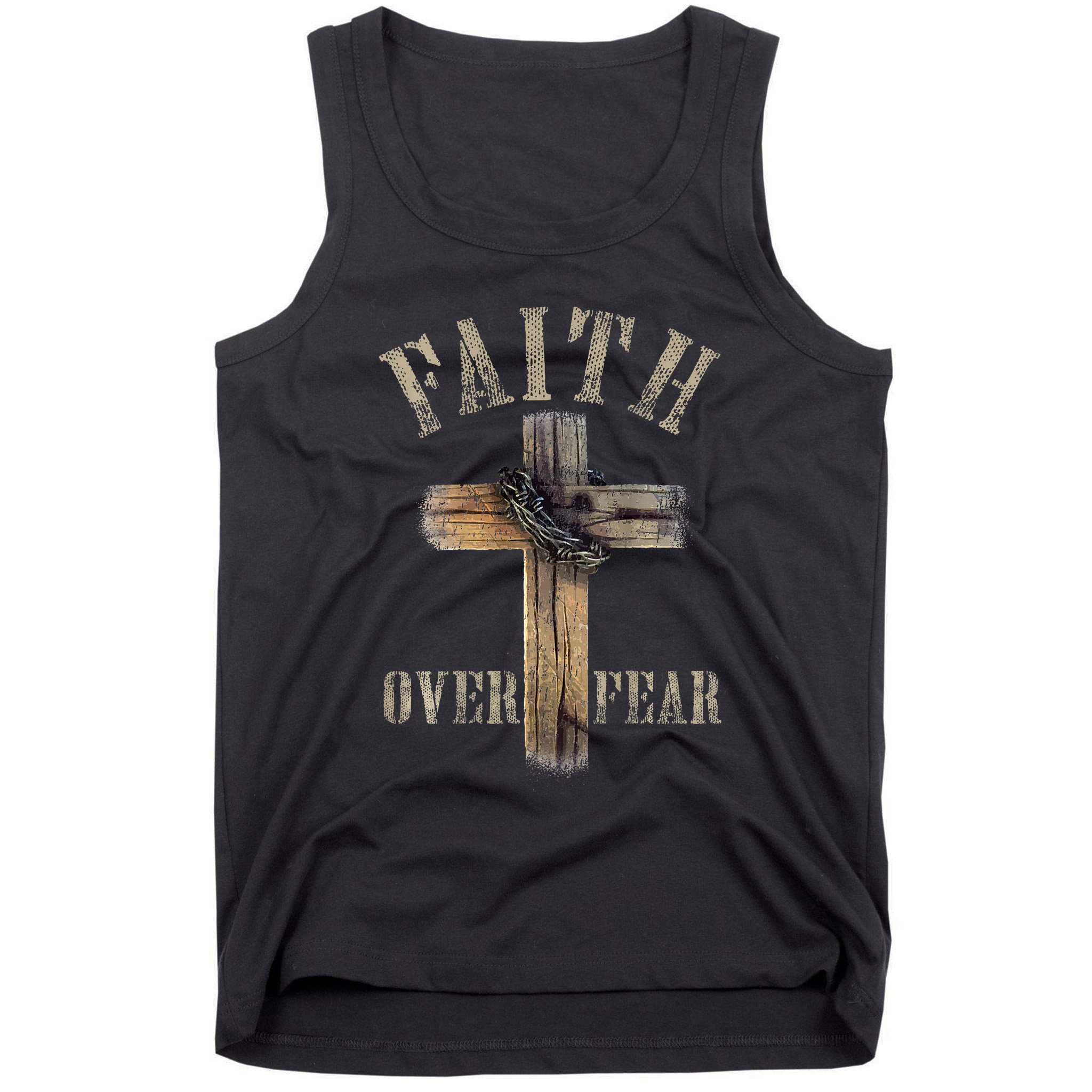 Faith Over Fear American Christian Cross God Jesus Tank Top
