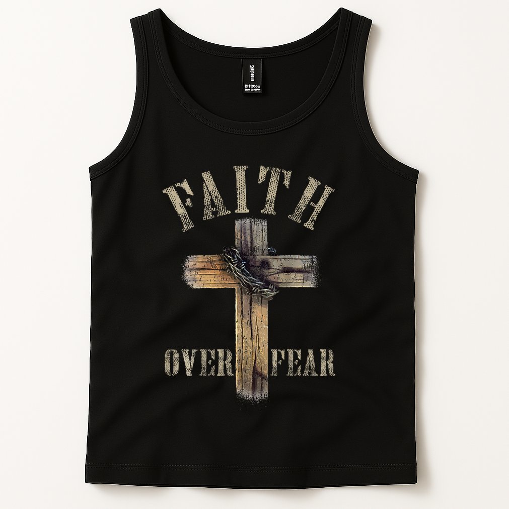 Faith Over Fear American Christian Cross God Jesus Tank Top