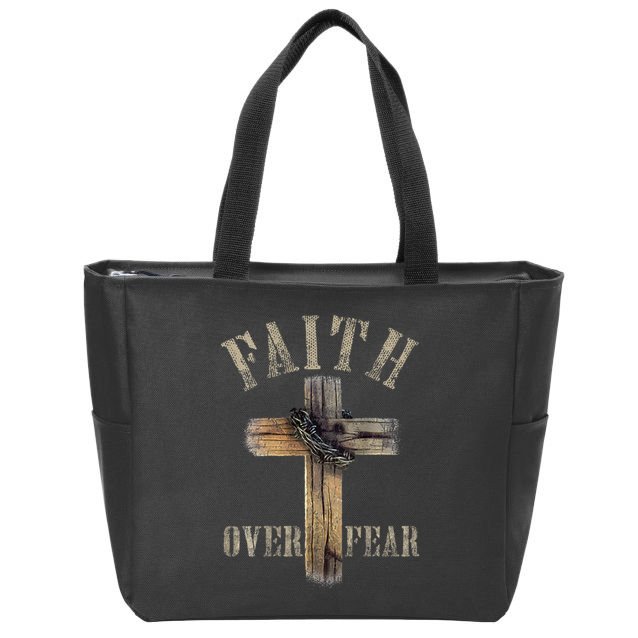 Faith Over Fear American Christian Cross God Jesus Zip Tote Bag