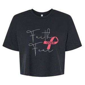 Faith Over Fear Fight Breast Cancer Awareness Bella+Canvas Jersey Crop Tee