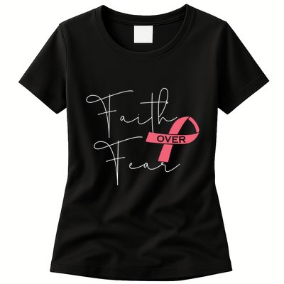 Faith Over Fear Fight Breast Cancer Awareness Womens T-Shirt