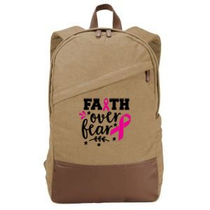 Faith Over Fear Pink Ribbon Breast Cancer Cotton Canvas Backpack