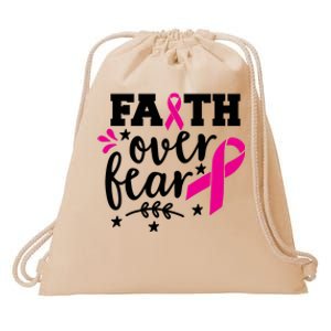 Faith Over Fear Pink Ribbon Breast Cancer Drawstring Bag