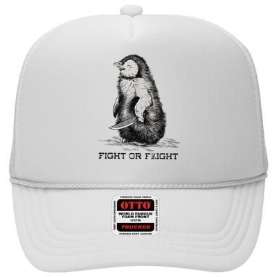 Fight Or Flight Funny Penguin Pun Meme High Crown Mesh Back Trucker Hat