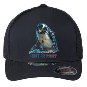 Fight Or Flight Funny Penguin Quote Flexfit Unipanel Trucker Cap