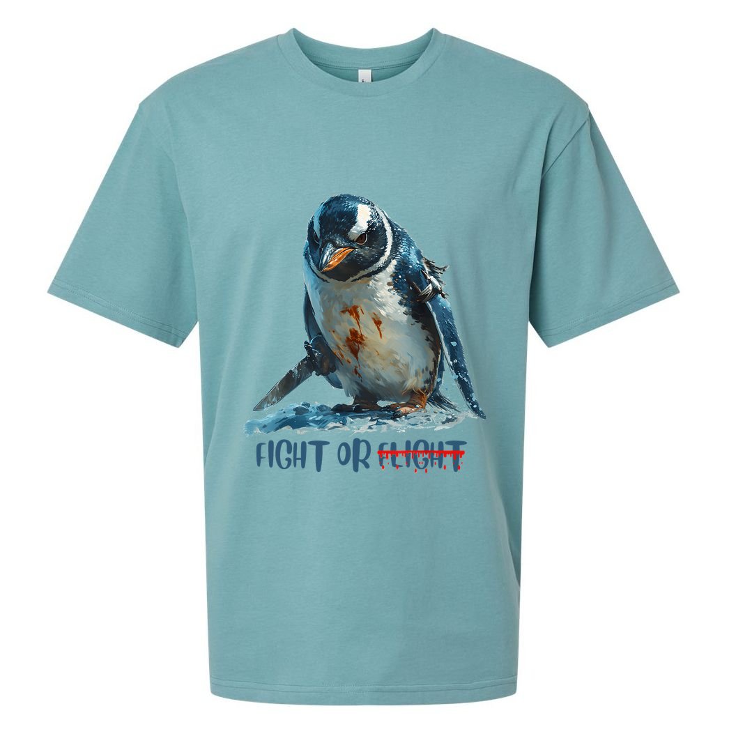 Fight Or Flight Funny Penguin Quote Sueded Cloud Jersey T-Shirt