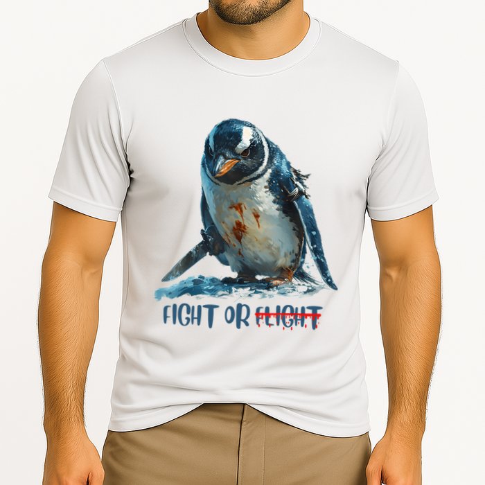 Fight Or Flight Funny Penguin Quote Cooling Performance Crew T-Shirt