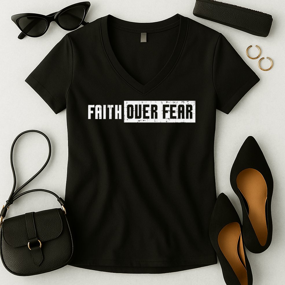 Faith Over Fear Jesus Christian Catholic Religion God Gift Women's V-Neck T-Shirt