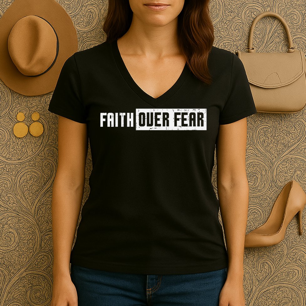 Faith Over Fear Jesus Christian Catholic Religion God Gift Women's V-Neck T-Shirt