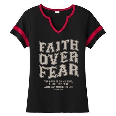 Faith Over Fear Bible Verse Motivational Christian Print Ladies Halftime Notch Neck Tee