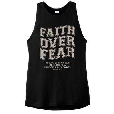 Faith Over Fear Bible Verse Motivational Christian Print Ladies PosiCharge Tri-Blend Wicking Tank