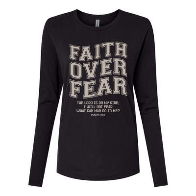 Faith Over Fear Bible Verse Motivational Christian Print Womens Cotton Relaxed Long Sleeve T-Shirt