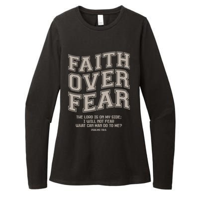 Faith Over Fear Bible Verse Motivational Christian Print Womens CVC Long Sleeve Shirt