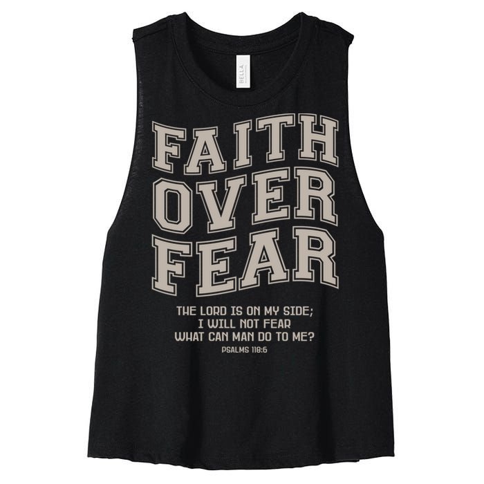 Faith Over Fear Bible Verse Motivational Christian Print Women's Racerback Cropped Tank