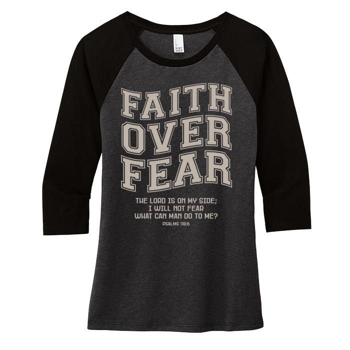 Faith Over Fear Bible Verse Motivational Christian Print Women's Tri-Blend 3/4-Sleeve Raglan Shirt