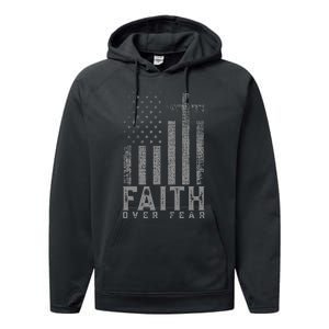 Faith Over Fear Cool Christian Cross American Usa Flag Performance Fleece Hoodie