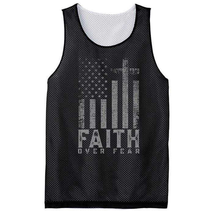 Faith Over Fear Cool Christian Cross American Usa Flag Mesh Reversible Basketball Jersey Tank