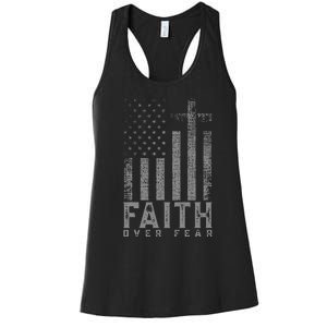 Faith Over Fear Cool Christian Cross American Usa Flag Women's Racerback Tank