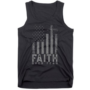 Faith Over Fear Cool Christian Cross American Usa Flag Tank Top