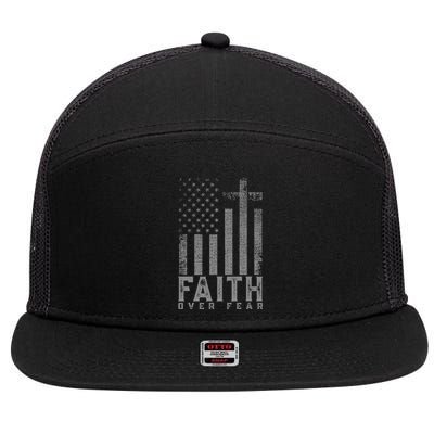 Faith Over Fear Cool Christian Cross American Usa Flag 7 Panel Mesh Trucker Snapback Hat